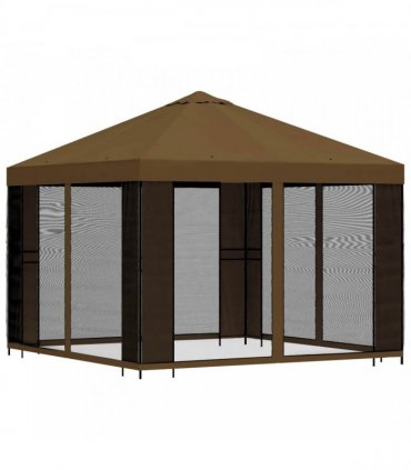 vidaXL Garden Gazebo with Sidewalls 3 x 3 m Taupe Polyester and Steel — Model: with 4 sidewalls