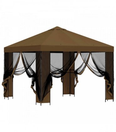 vidaXL Garden Gazebo with Sidewalls 3 x 3 m Taupe Polyester and Steel — Model: with 4 sidewalls