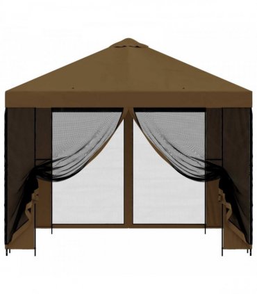 vidaXL Garden Gazebo with Sidewalls 3 x 3 m Taupe Polyester and Steel — Model: with 4 sidewalls