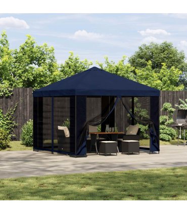 vidaXL Garden Gazebo with Sidewalls 3 x 3 m Blue Polyester and Steel — Model: with 4 sidewalls