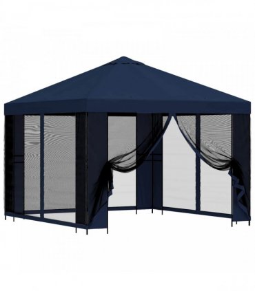 vidaXL Garden Gazebo with Sidewalls 3 x 3 m Blue Polyester and Steel — Model: with 4 sidewalls
