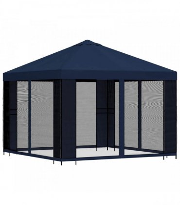 vidaXL Garden Gazebo with Sidewalls 3 x 3 m Blue Polyester and Steel — Model: with 4 sidewalls