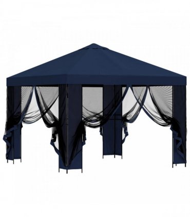 vidaXL Garden Gazebo with Sidewalls 3 x 3 m Blue Polyester and Steel — Model: with 4 sidewalls