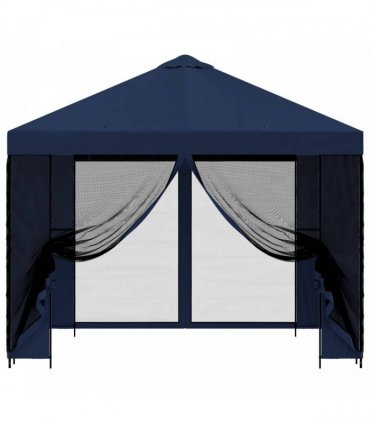 vidaXL Garden Gazebo with Sidewalls 3 x 3 m Blue Polyester and Steel — Model: with 4 sidewalls
