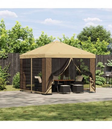 vidaXL Garden Gazebo with Sidewalls 3 x 3 m Cream Polyester and Steel — Model: with 4 sidewalls