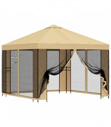 vidaXL Garden Gazebo with Sidewalls 3 x 3 m Cream Polyester and Steel — Model: with 4 sidewalls