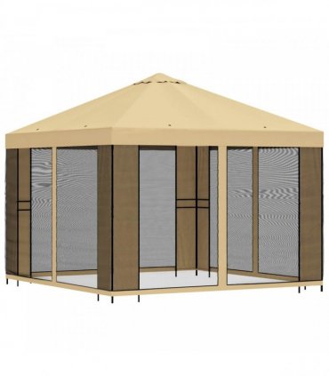 vidaXL Garden Gazebo with Sidewalls 3 x 3 m Cream Polyester and Steel — Model: with 4 sidewalls