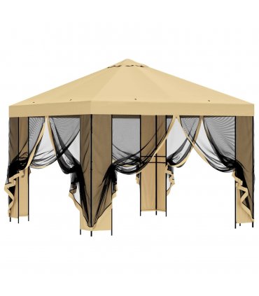 vidaXL Garden Gazebo with Sidewalls 3 x 3 m Cream Polyester and Steel — Model: with 4 sidewalls