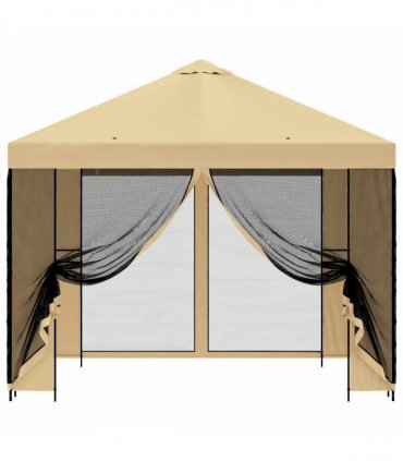 vidaXL Garden Gazebo with Sidewalls 3 x 3 m Cream Polyester and Steel — Model: with 4 sidewalls