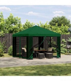 vidaXL Garden Gazebo with Sidewalls 3 x 3 m Green Polyester and Steel — Model: with 4 sidewalls
