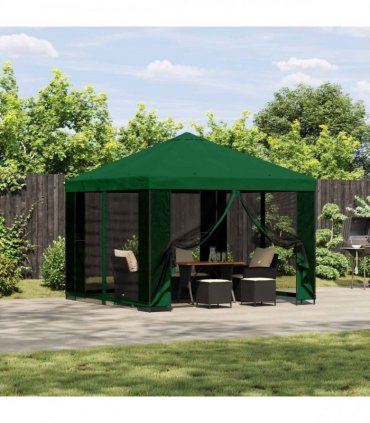 vidaXL Garden Gazebo with Sidewalls 3 x 3 m Green Polyester and Steel — Model: with 4 sidewalls