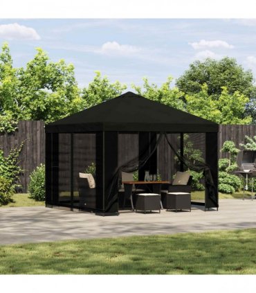 vidaXL Garden Gazebo with Sidewalls 3 x 3 m Black Polyester and Steel — Model: with 4 sidewalls
