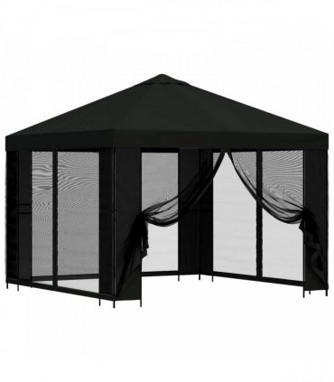 vidaXL Garden Gazebo with Sidewalls 3 x 3 m Black Polyester and Steel — Model: with 4 sidewalls