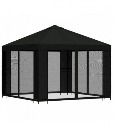 vidaXL Garden Gazebo with Sidewalls 3 x 3 m Black Polyester and Steel — Model: with 4 sidewalls