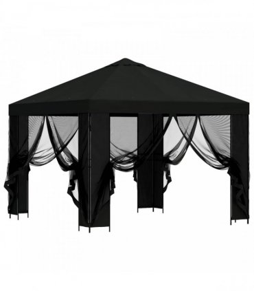 vidaXL Garden Gazebo with Sidewalls 3 x 3 m Black Polyester and Steel — Model: with 4 sidewalls