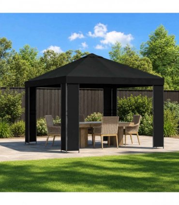 vidaXL Gazebo 3 x 3 m Black Polyester and Steel 190 gsm — Model: without sidewall