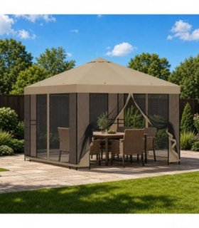 vidaXL Garden Gazebo with Sidewalls 3 x 3 m Beige Polyester and Steel — Model: with 4 sidewalls