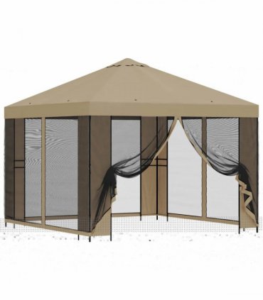vidaXL Garden Gazebo with Sidewalls 3 x 3 m Beige Polyester and Steel — Model: with 4 sidewalls