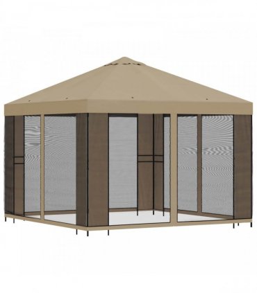 vidaXL Garden Gazebo with Sidewalls 3 x 3 m Beige Polyester and Steel — Model: with 4 sidewalls