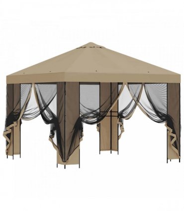 vidaXL Garden Gazebo with Sidewalls 3 x 3 m Beige Polyester and Steel — Model: with 4 sidewalls