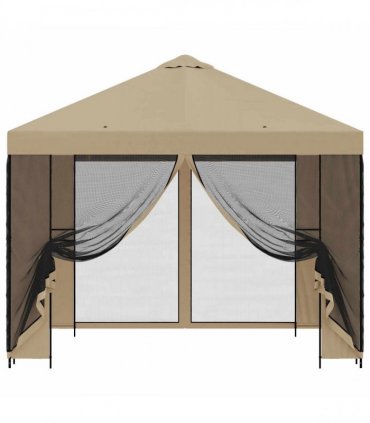 vidaXL Garden Gazebo with Sidewalls 3 x 3 m Beige Polyester and Steel — Model: with 4 sidewalls