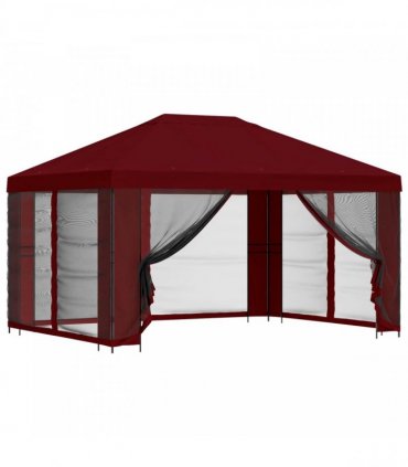 vidaXL Garden Gazebo with Sidewalls 4 x 3 m Burgundy — Model: with 4 sidewalls