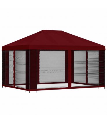 vidaXL Garden Gazebo with Sidewalls 4 x 3 m Burgundy — Model: with 4 sidewalls