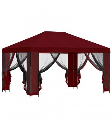 vidaXL Garden Gazebo with Sidewalls 4 x 3 m Burgundy — Model: with 4 sidewalls