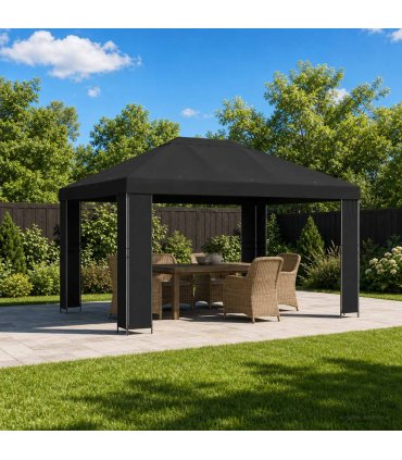vidaXL Gazebo 4 x 3 m Black Polyester and Steel 190 gsm — Model: without sidewall