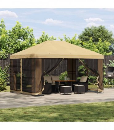vidaXL Garden Gazebo with Sidewalls 4 x 3 m Cream Polyester and Steel — Model: with 4 sidewalls