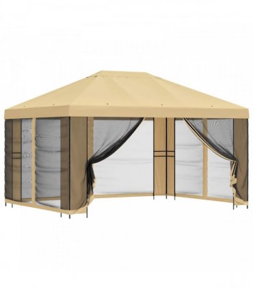 vidaXL Garden Gazebo with Sidewalls 4 x 3 m Cream Polyester and Steel — Model: with 4 sidewalls