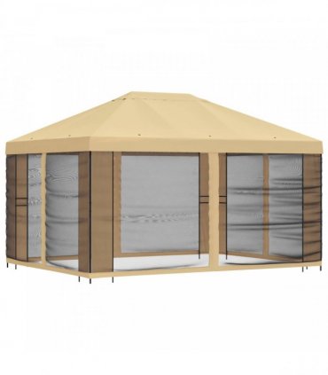 vidaXL Garden Gazebo with Sidewalls 4 x 3 m Cream Polyester and Steel — Model: with 4 sidewalls