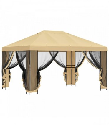 vidaXL Garden Gazebo with Sidewalls 4 x 3 m Cream Polyester and Steel — Model: with 4 sidewalls