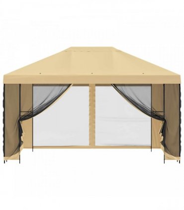 vidaXL Garden Gazebo with Sidewalls 4 x 3 m Cream Polyester and Steel — Model: with 4 sidewalls
