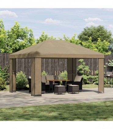 vidaXL Gazebo 4 x 3 m Beige Polyester and Steel 190 gsm — Model: without sidewall