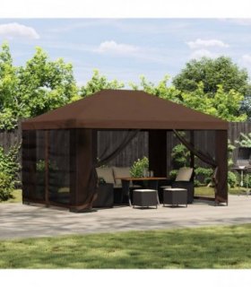 vidaXL Garden Gazebo with Sidewalls 4 x 3 m Brown Polyester and Steel — Model: with 4 sidewalls