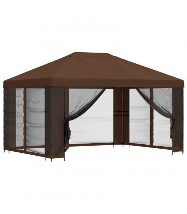 vidaXL Garden Gazebo with Sidewalls 4 x 3 m Brown Polyester and Steel — Model: with 4 sidewalls