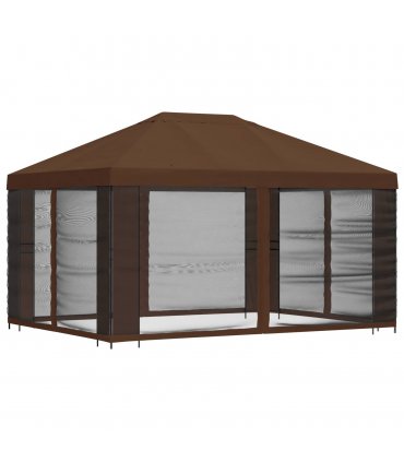 vidaXL Garden Gazebo with Sidewalls 4 x 3 m Brown Polyester and Steel — Model: with 4 sidewalls