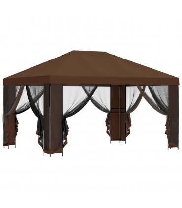 vidaXL Garden Gazebo with Sidewalls 4 x 3 m Brown Polyester and Steel — Model: with 4 sidewalls