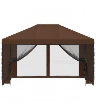 vidaXL Garden Gazebo with Sidewalls 4 x 3 m Brown Polyester and Steel — Model: with 4 sidewalls