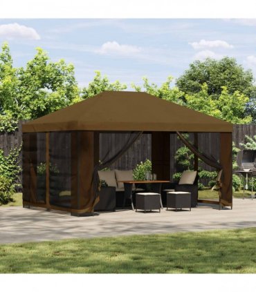 vidaXL Garden Gazebo with Sidewalls 4 x 3 m Taupe Polyester and Steel — Model: with 4 sidewalls
