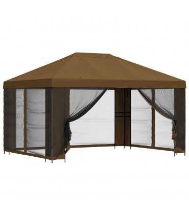 vidaXL Garden Gazebo with Sidewalls 4 x 3 m Taupe Polyester and Steel — Model: with 4 sidewalls