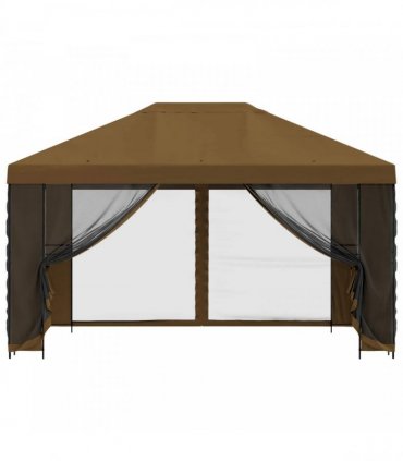 vidaXL Garden Gazebo with Sidewalls 4 x 3 m Taupe Polyester and Steel — Model: with 4 sidewalls