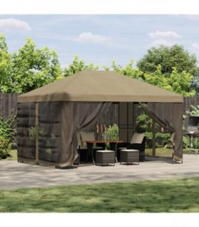 vidaXL Garden Gazebo with Sidewalls 4 x 3 m Beige Polyester and Steel — Model: with 4 sidewalls
