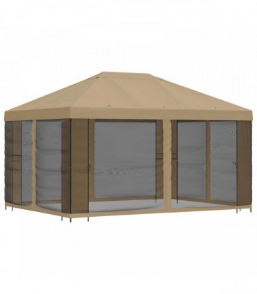 vidaXL Garden Gazebo with Sidewalls 4 x 3 m Beige Polyester and Steel — Model: with 4 sidewalls