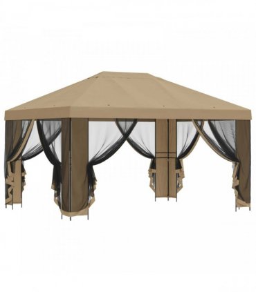 vidaXL Garden Gazebo with Sidewalls 4 x 3 m Beige Polyester and Steel — Model: with 4 sidewalls