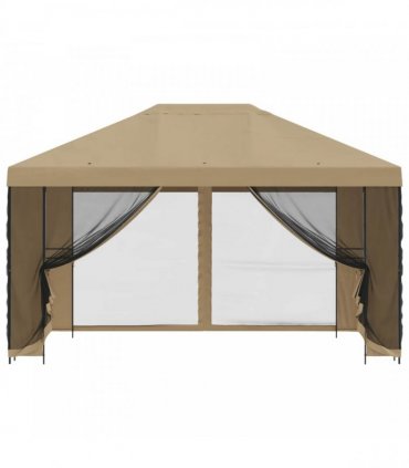 vidaXL Garden Gazebo with Sidewalls 4 x 3 m Beige Polyester and Steel — Model: with 4 sidewalls