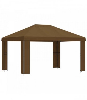 vidaXL Gazebo 4 x 3 m Taupe Polyester and Steel 190 gsm — Model: without sidewall