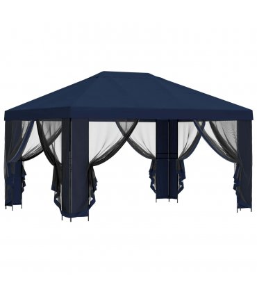 vidaXL Garden Gazebo with Sidewalls 4 x 3 m Blue Polyester and Steel — Model: with 4 sidewalls