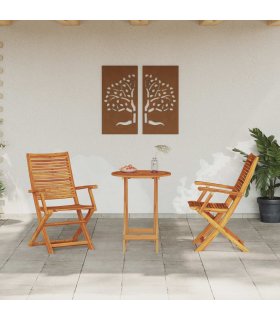 vidaXL Folding Bistro Set Folding 3 pcs Brown Solid Acacia Wood — Size: 60 cm table diameter, Model: 2x armchairs +round table